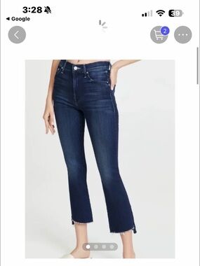 MOTHER THE INSIDER CROP STEP FRY Dark Blue Raw-Hem Straight Jeans